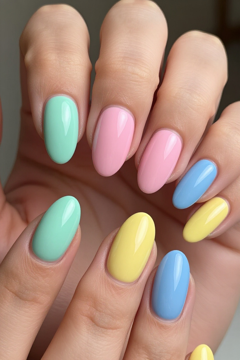 Baby Blue Serenity - Pastel almond nail
