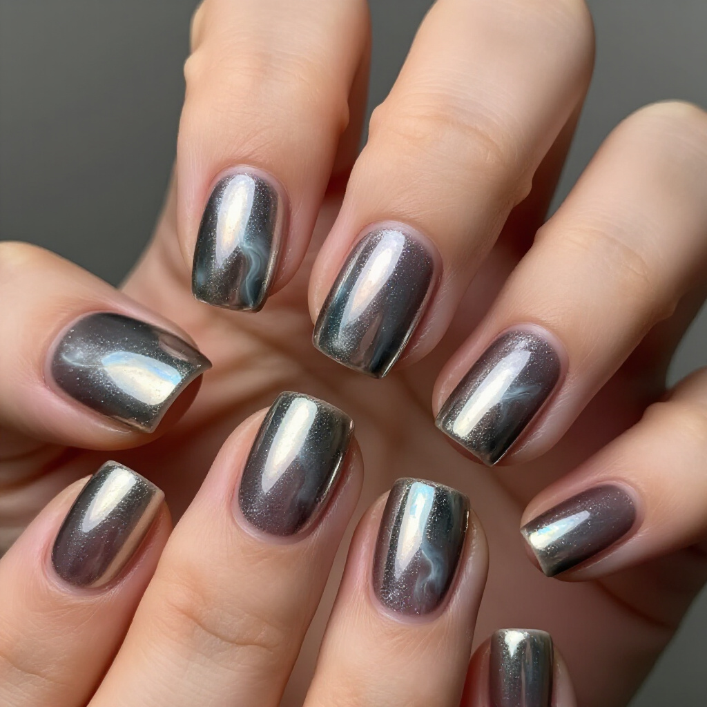 Metallic Accents on Short Abstract Nails for a Touch of Glamour - short abstract nails
