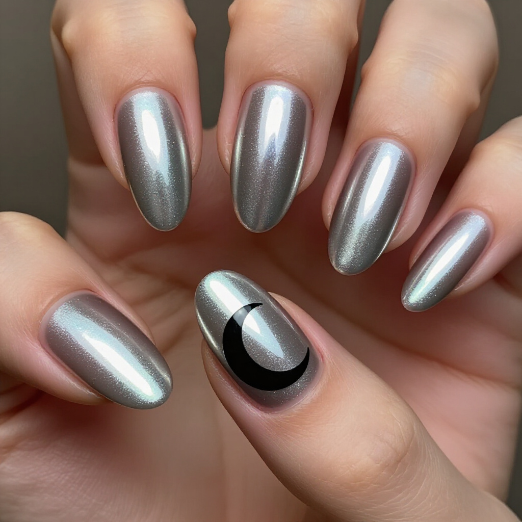 Metallic Accents Elevate Sophisticated Almond Abstract Nail Art - almond abstract nails