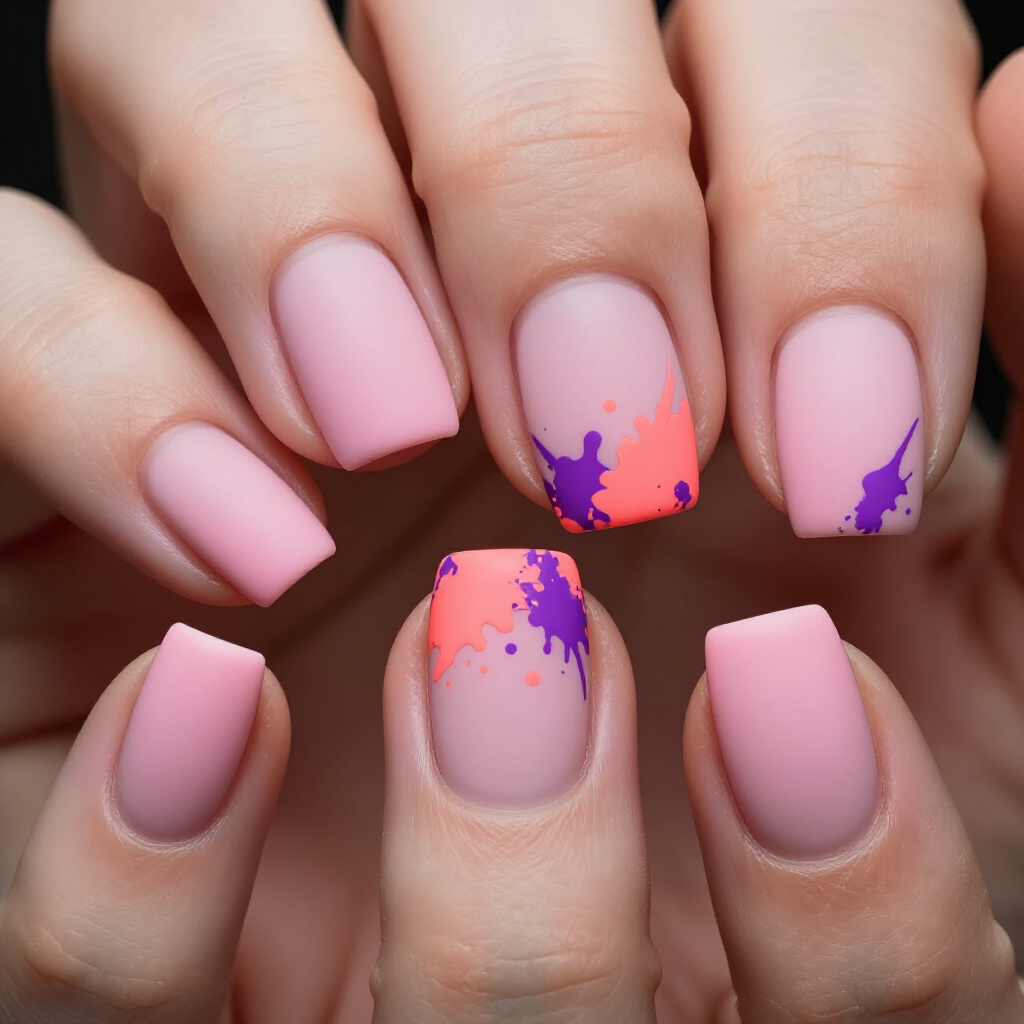 Metallic Accents on Pink Short Abstract Nails for Glamour - pink short abstract nails