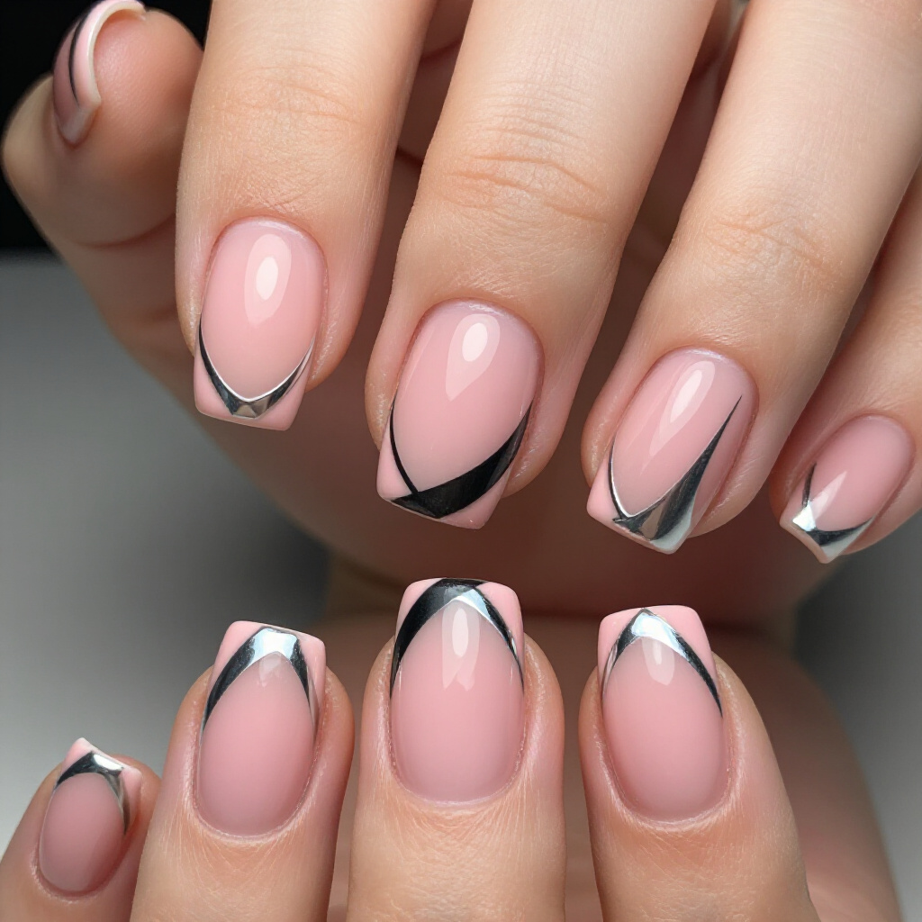 French Tip Pink Short Abstract Nails: A Modern Twist - pink short abstract nails