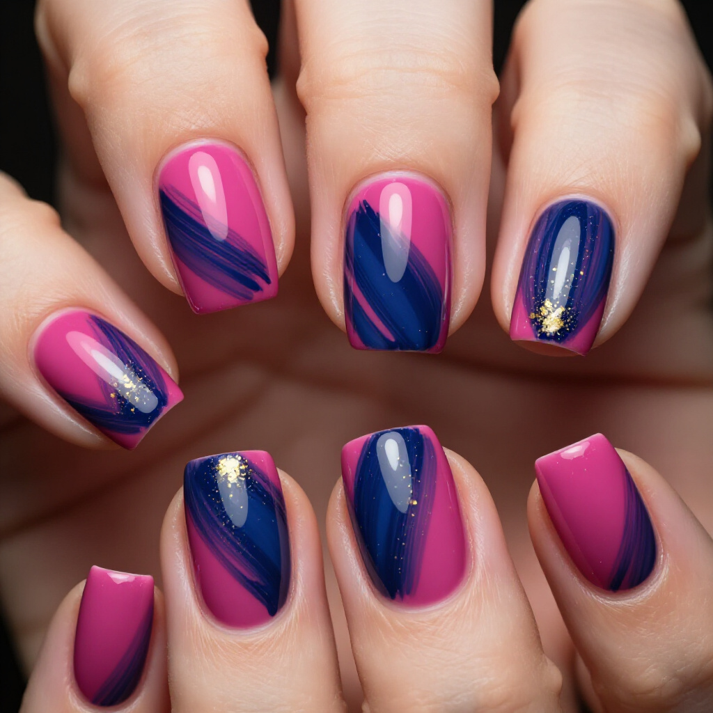 Galaxy-Inspired Pink Short Abstract Nails for Dreamy Vibes - pink short abstract nails