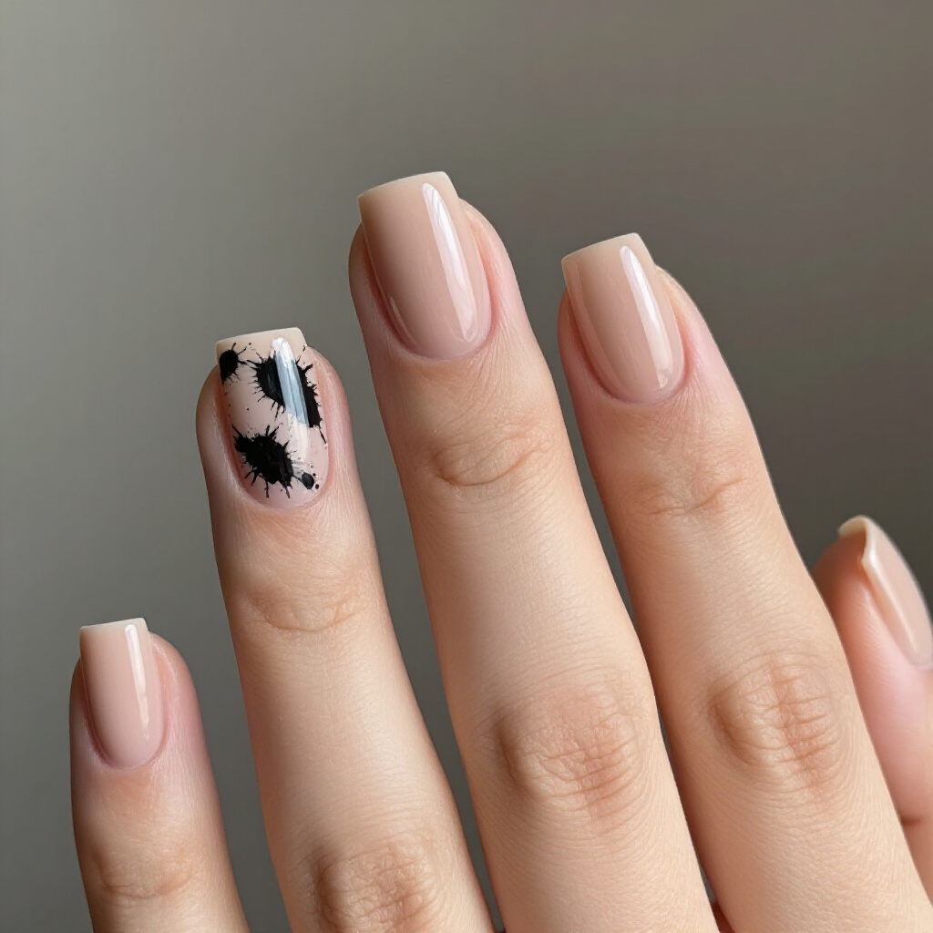 Nature-Inspired Abstract Art on Short Nude Nails - nude short abstract nails