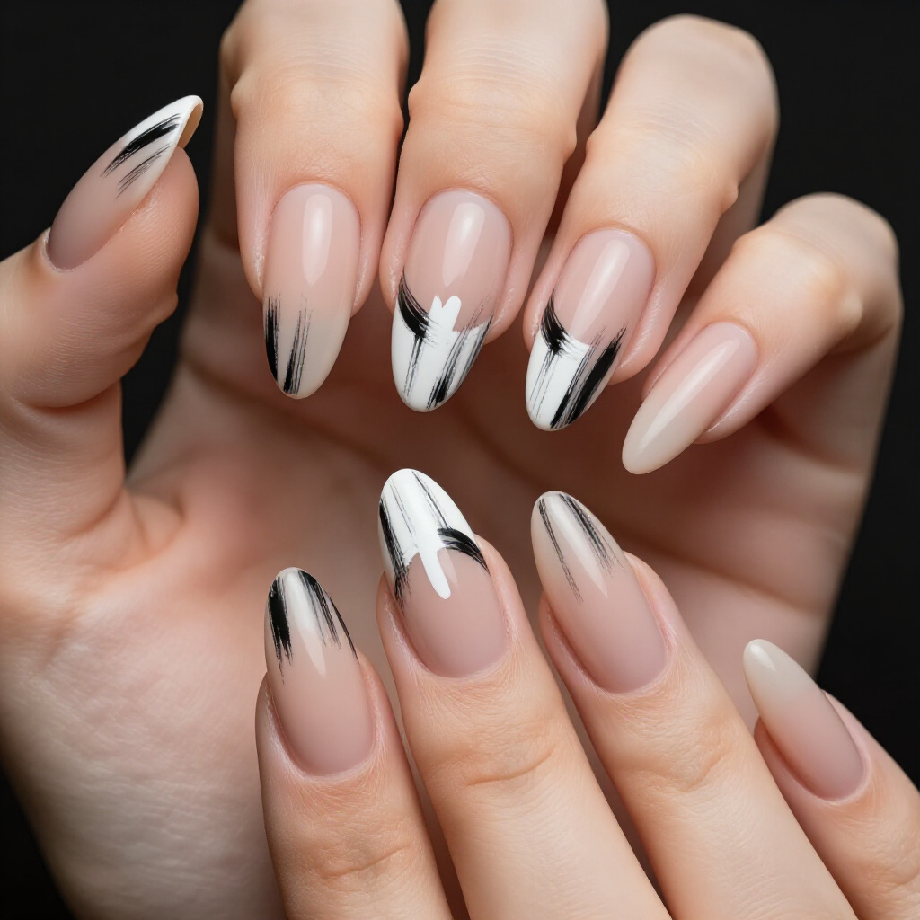 Ombre Blends for a Seamless Nude Short Abstract Nail Look - nude short abstract nails
