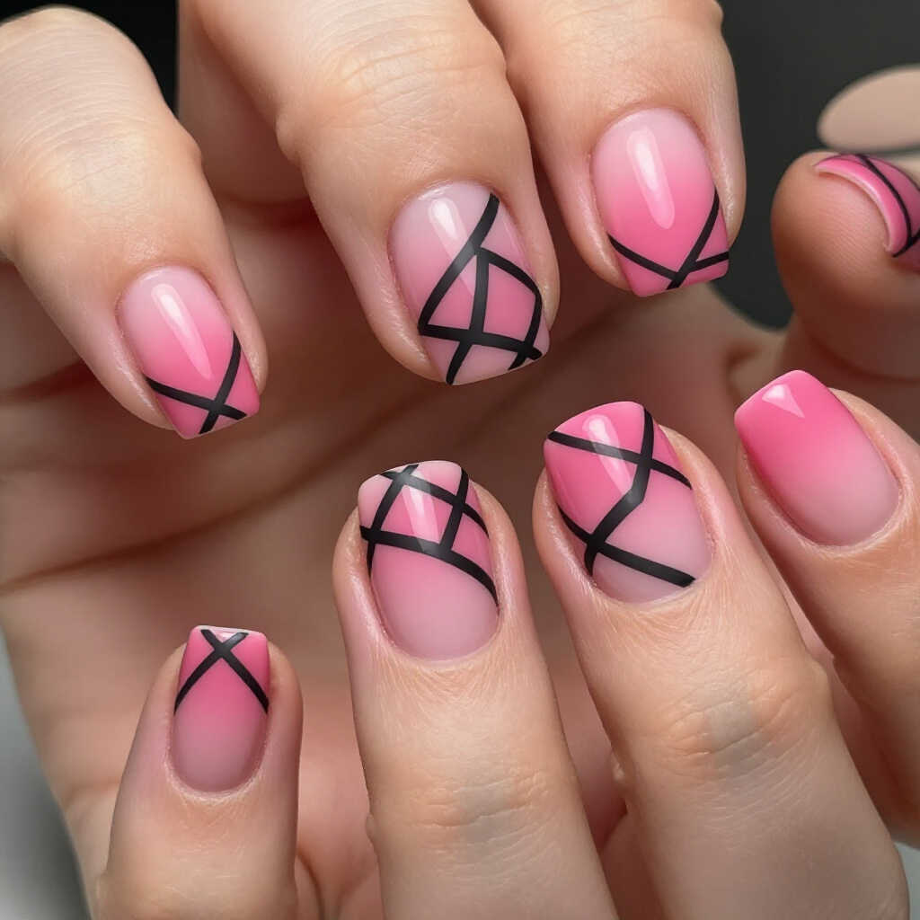 Sophisticated Pink Short Classy Abstract Nail Art with Glitter Accents - pink short classy abstract nails