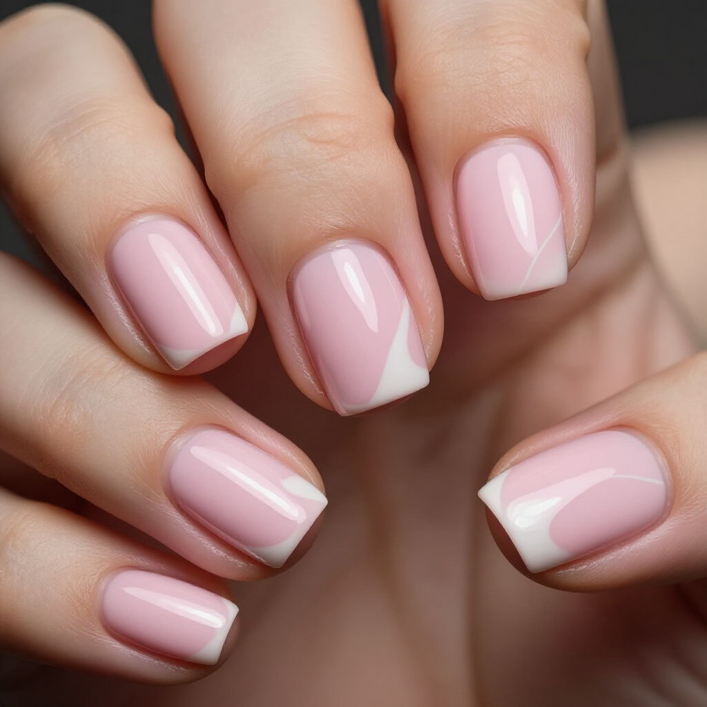 Sophisticated Pink Abstract Nail Art on Short Lengths - pink short classy abstract nails