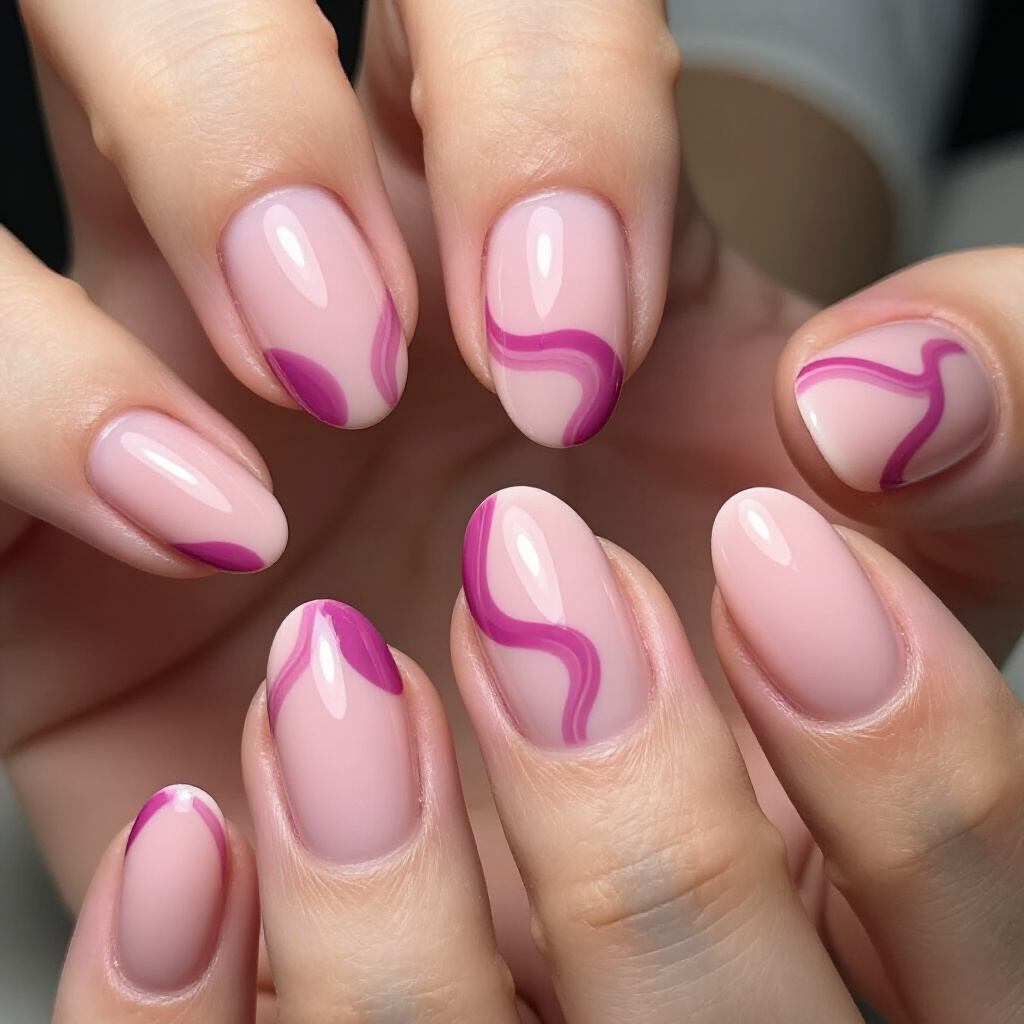 Pastel Pink Short Simple Abstract Nails with Watercolor Effects - pink short simple abstract nails