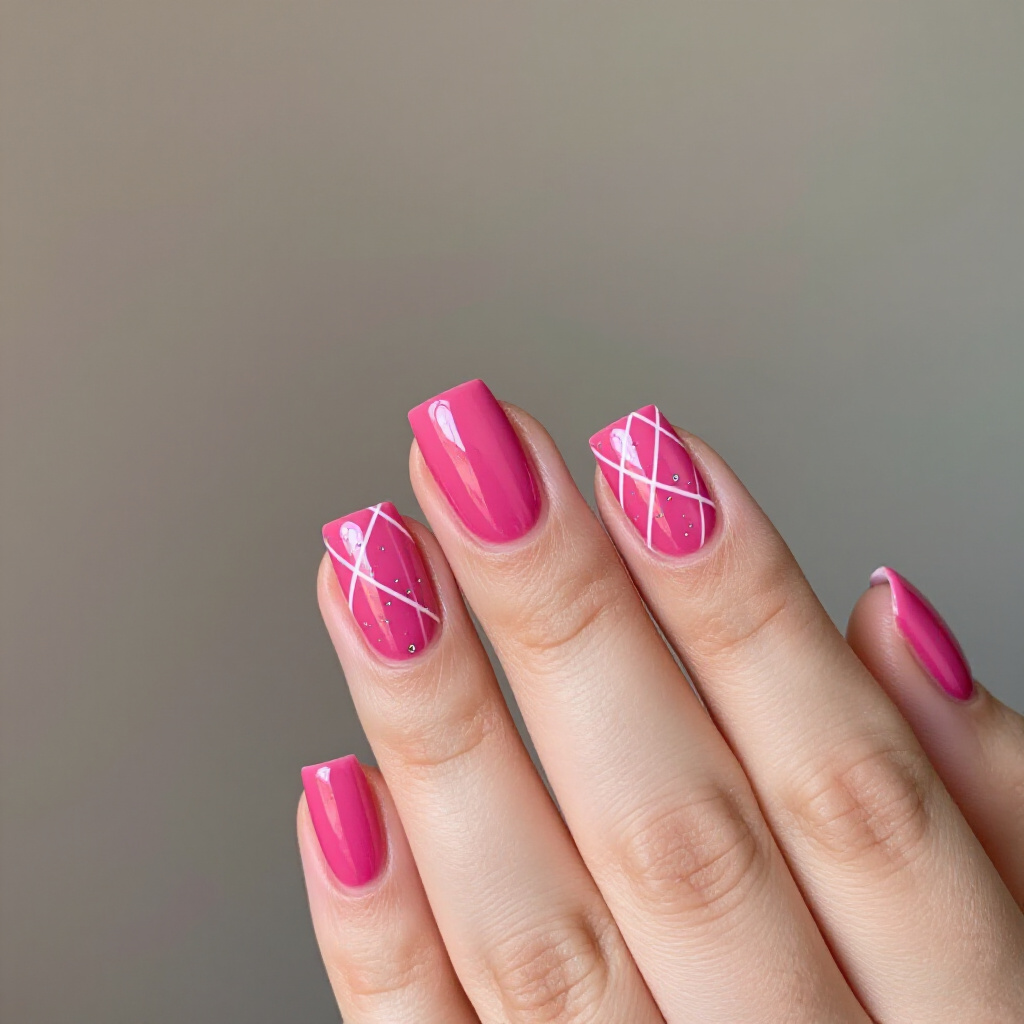 Bubblegum Pink Short Simple Abstract Nails with Dot Art - pink short simple abstract nails