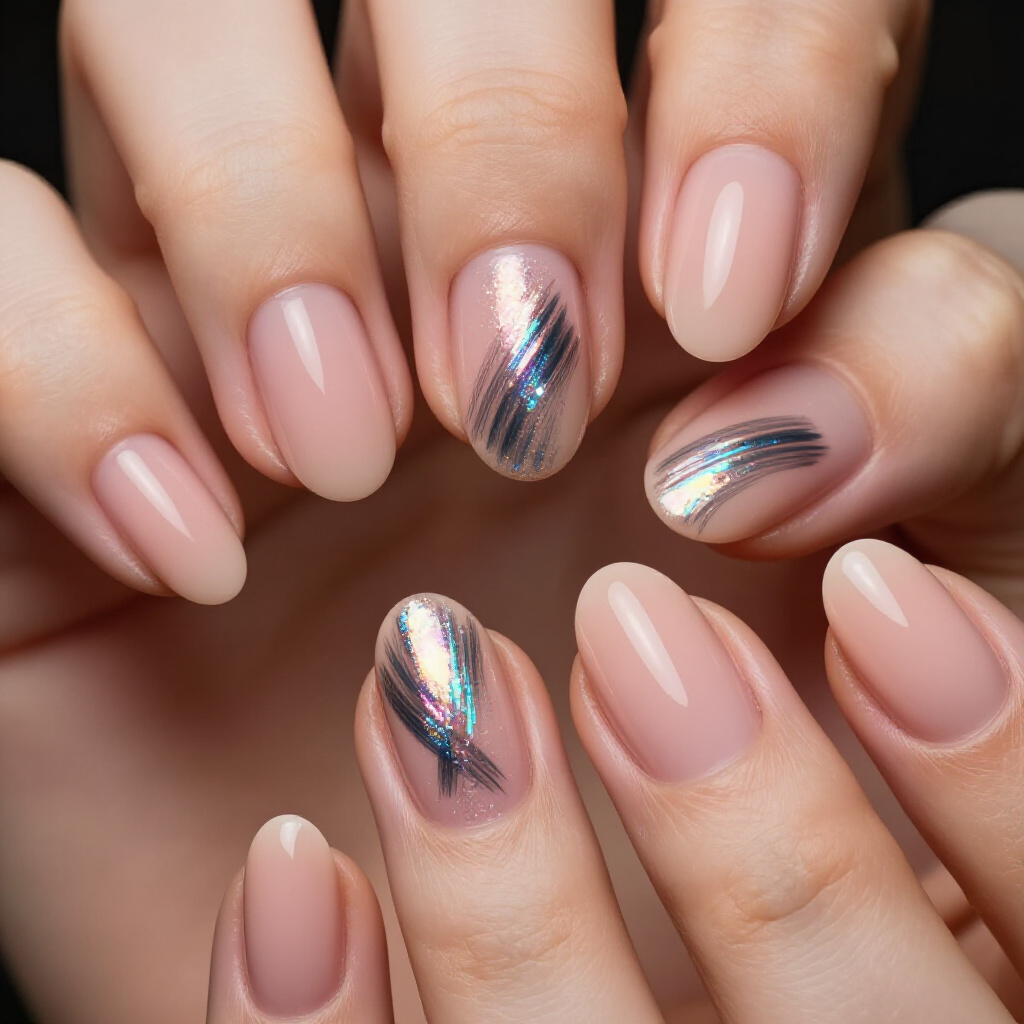 Coral Pink Short Simple Abstract Nails with Organic Splatters - pink short simple abstract nails