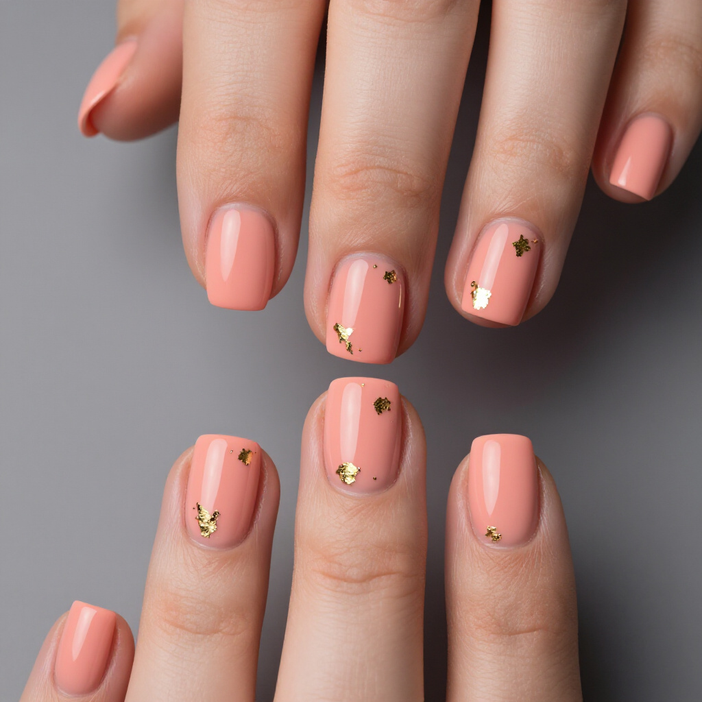 Rose Gold Pink Short Simple Abstract Nails with Metallic Accents - pink short simple abstract nails