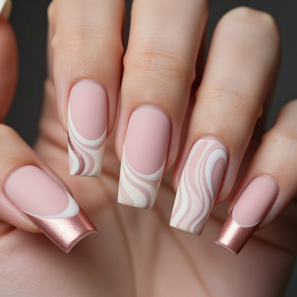 Chic Pink Short Cute Abstract Nails with Swirls and Dots - pink short cute abstract nails