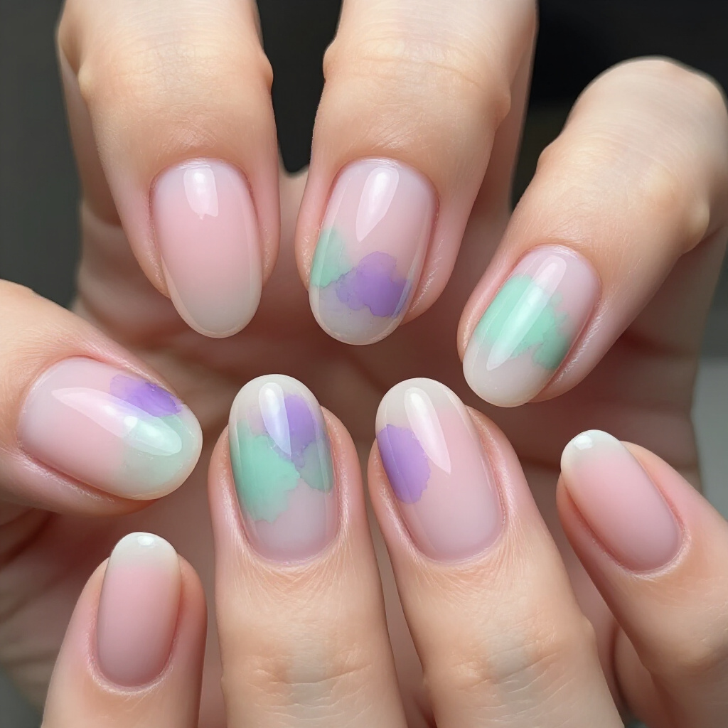 Playful Pink Short Cute Abstract Nails with Brush Strokes - pink short cute abstract nails