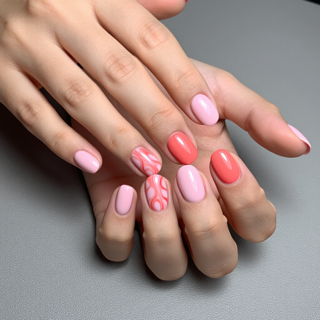 Bold Pink Short Cute Abstract Nails with Ombre Effects - pink short cute abstract nails