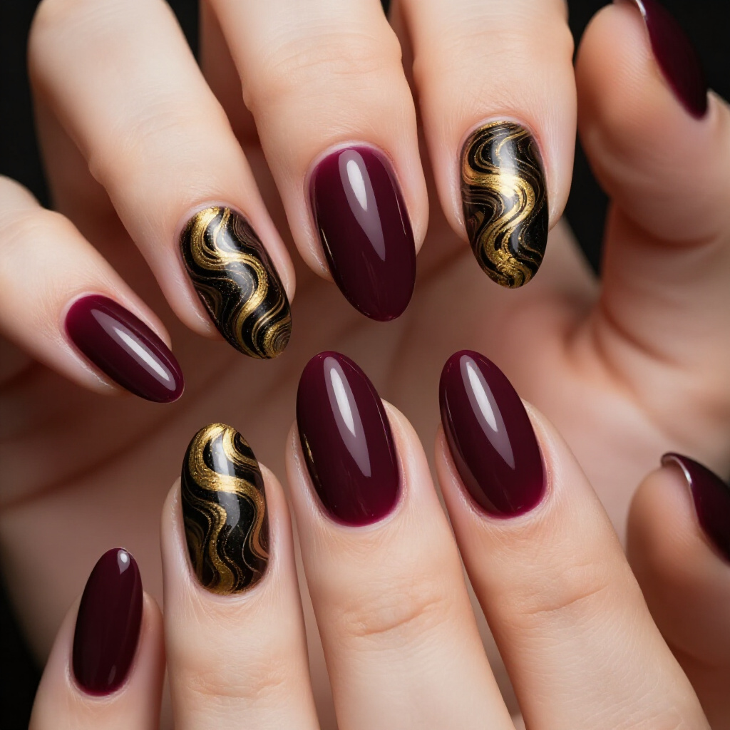 Bold Geometric Black Almond Abstract Nails Designs - black almond abstract nails