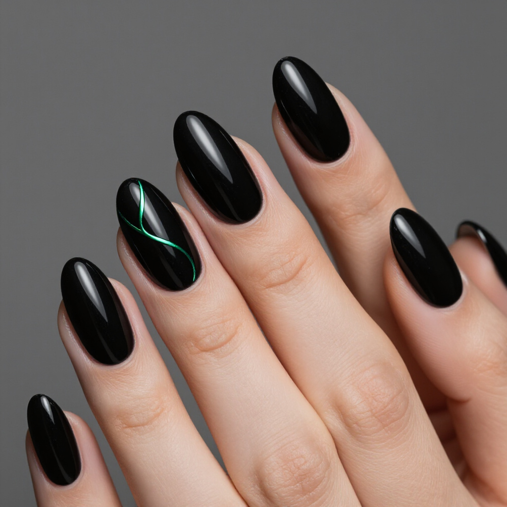Edgy & Avant-Garde Black Almond Abstract Nail Trends - black almond abstract nails