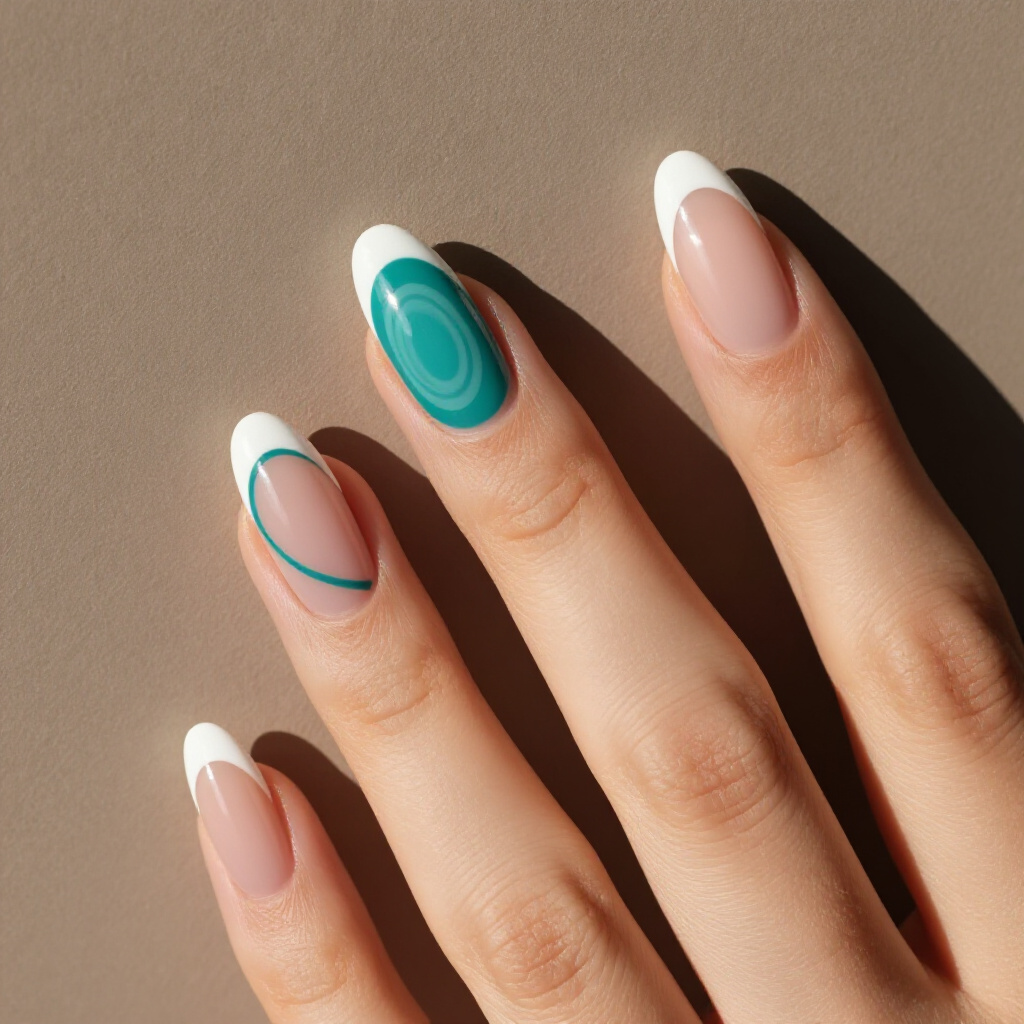Fluid Swirls and Marbling on White Almond Abstract Nails - white almond abstract nails