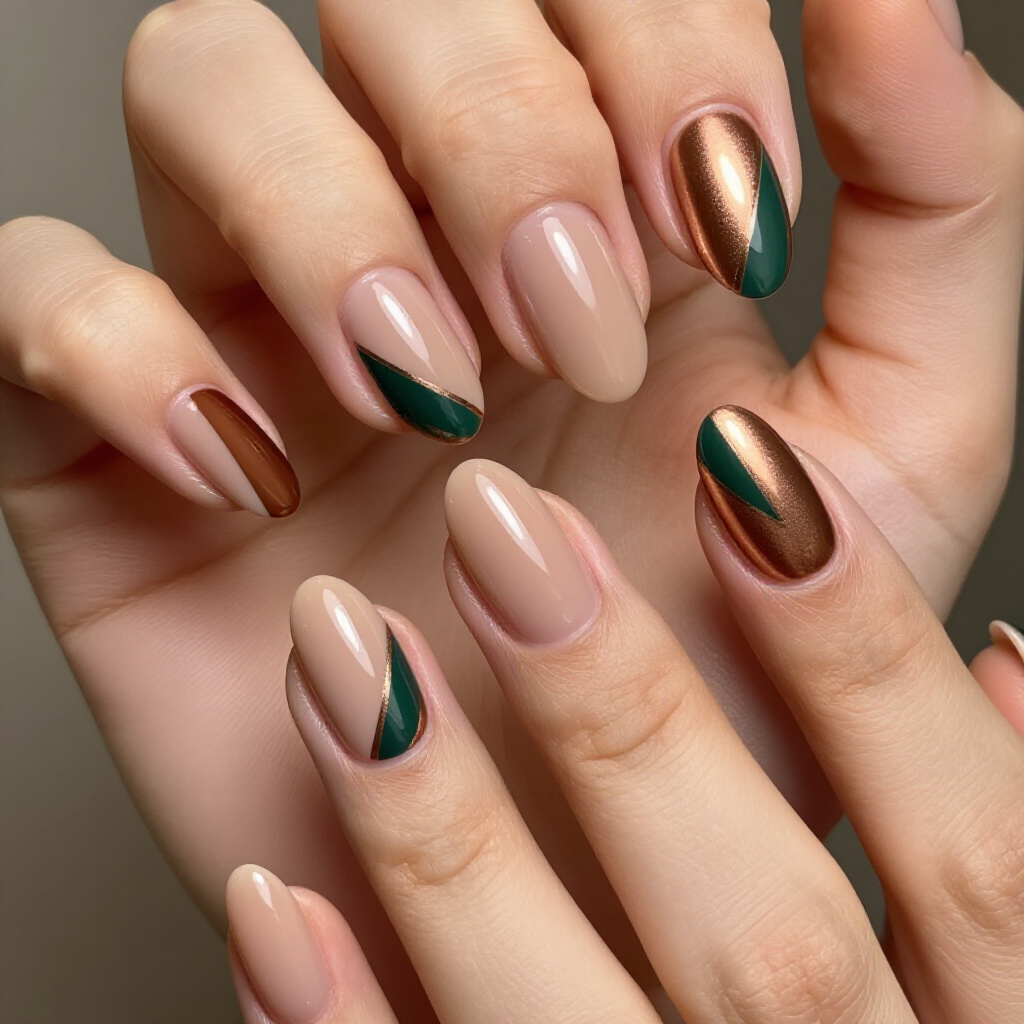Minimalist Magic: Chic Nude Almond Abstract Nail Inspo - nude almond abstract nails