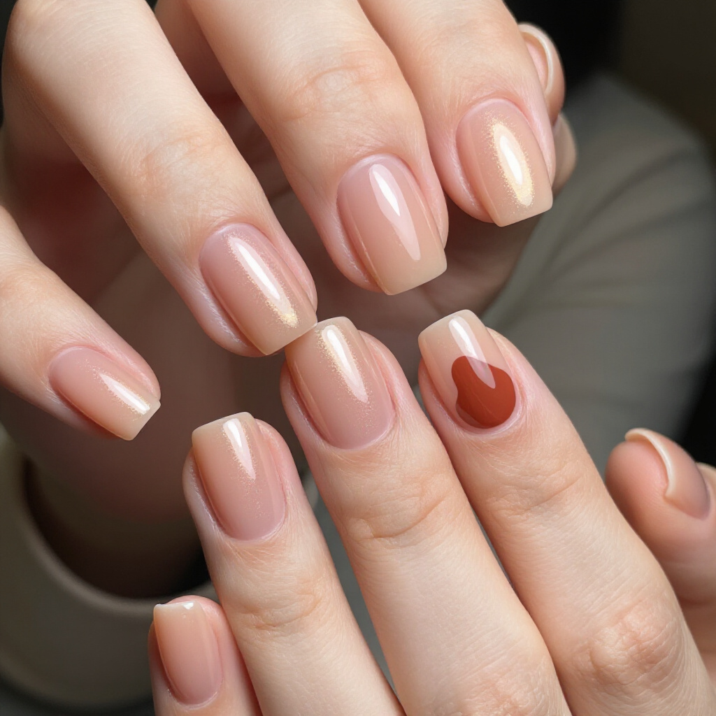 Nature-Inspired Lines on Nude Short Simple Abstract Nails: Organic Beauty - nude short simple abstract nails