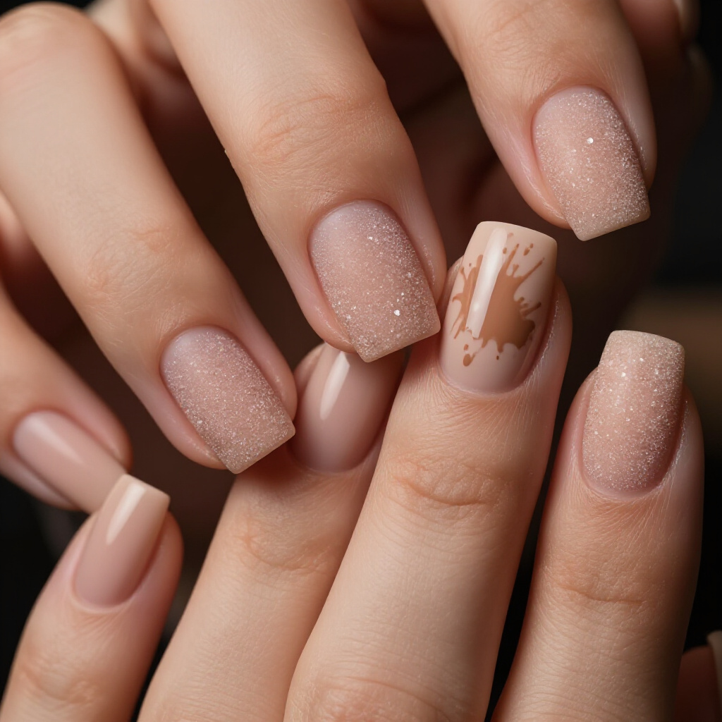 Ombre Effects with Nude Short Simple Abstract Nails: Smooth Transitions - nude short simple abstract nails