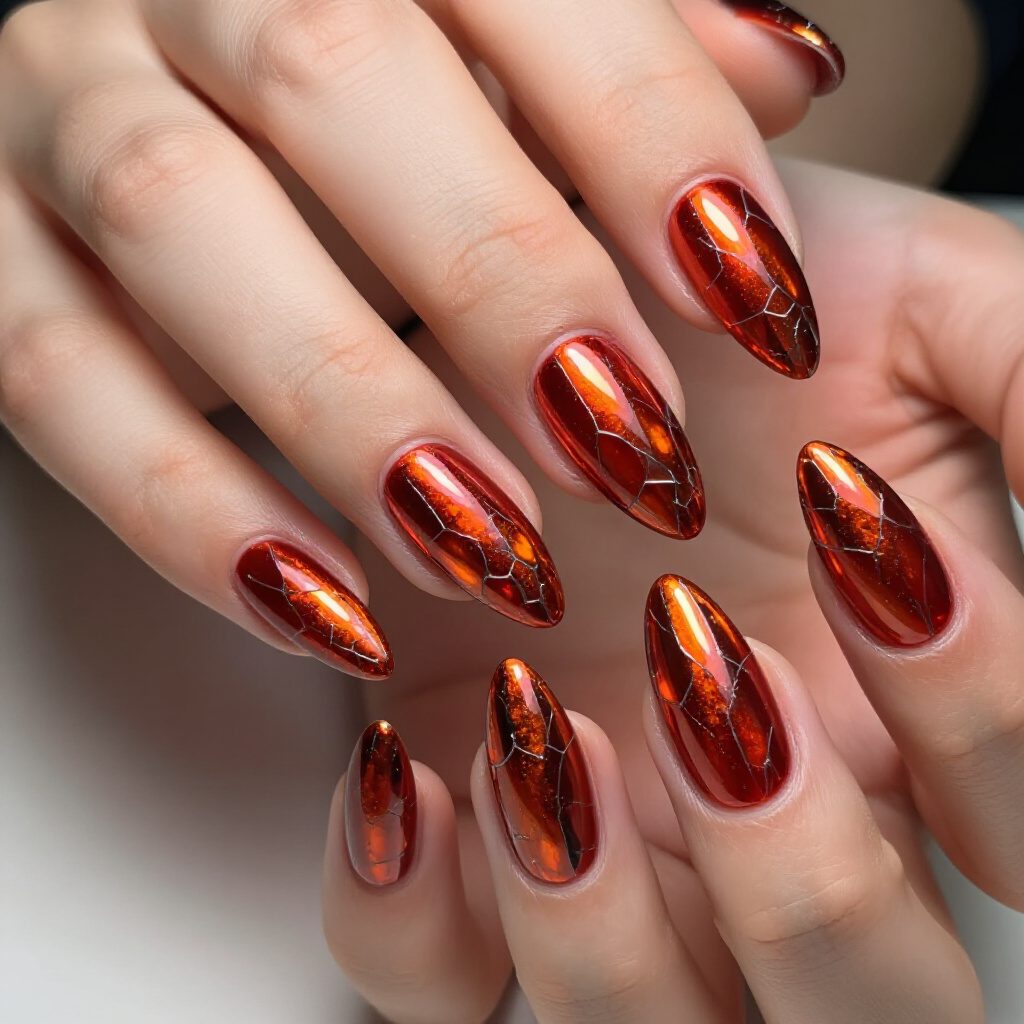 Iridescent Almond Chrome Nails: Shimmering Color-Shifting Magic - almond chrome nails