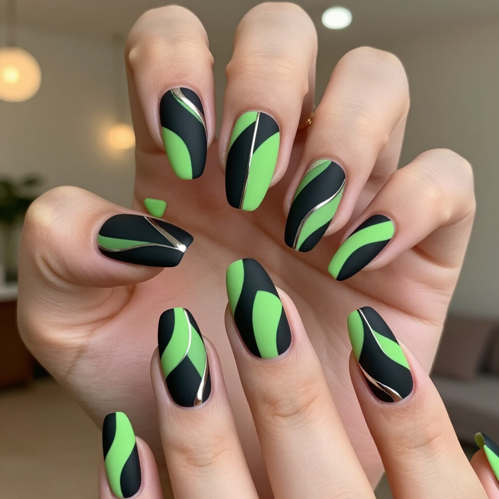 Bold Black Almond Chrome Nails: Edgy and Dramatic - almond chrome nails