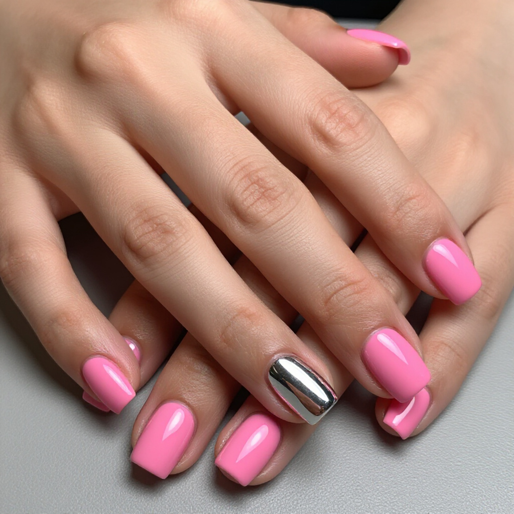 Bold and Edgy Pink Short Chrome Nail Art Designs - pink short chrome nails