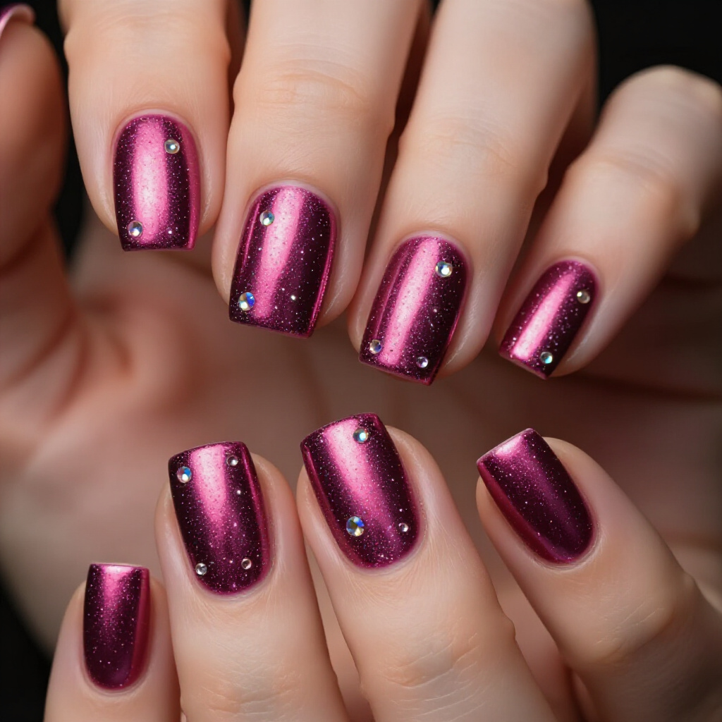 Deep Rose and Fuchsia Pink Short Chrome Nail Statements - pink short chrome nails