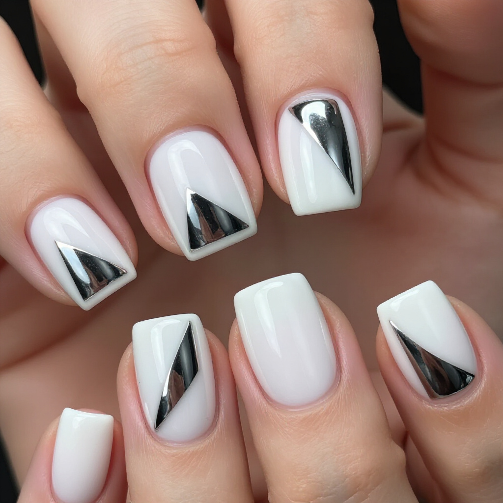 Subtle Shimmer White Short Chrome Nails for Everyday Chic - white short chrome nails