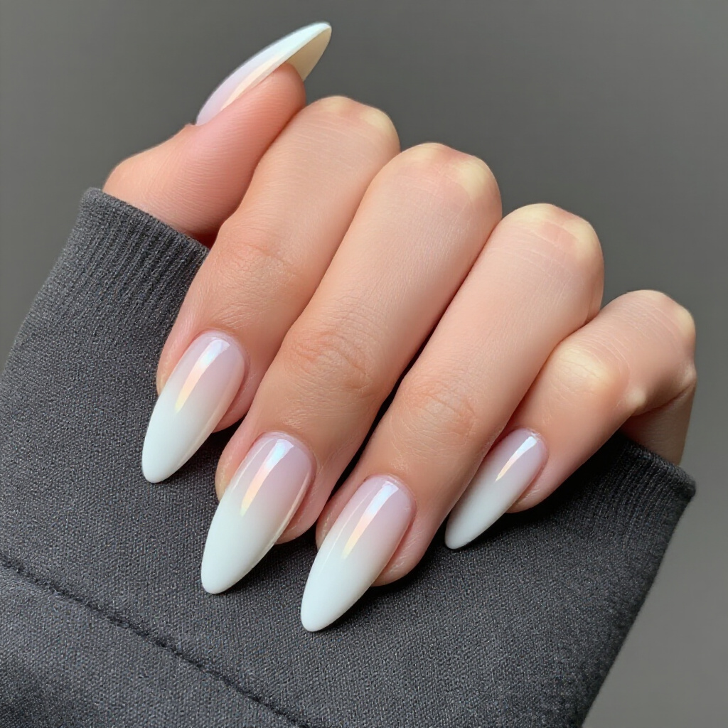 Ombre White Short Chrome Nails for a Gradient Effect - white short chrome nails