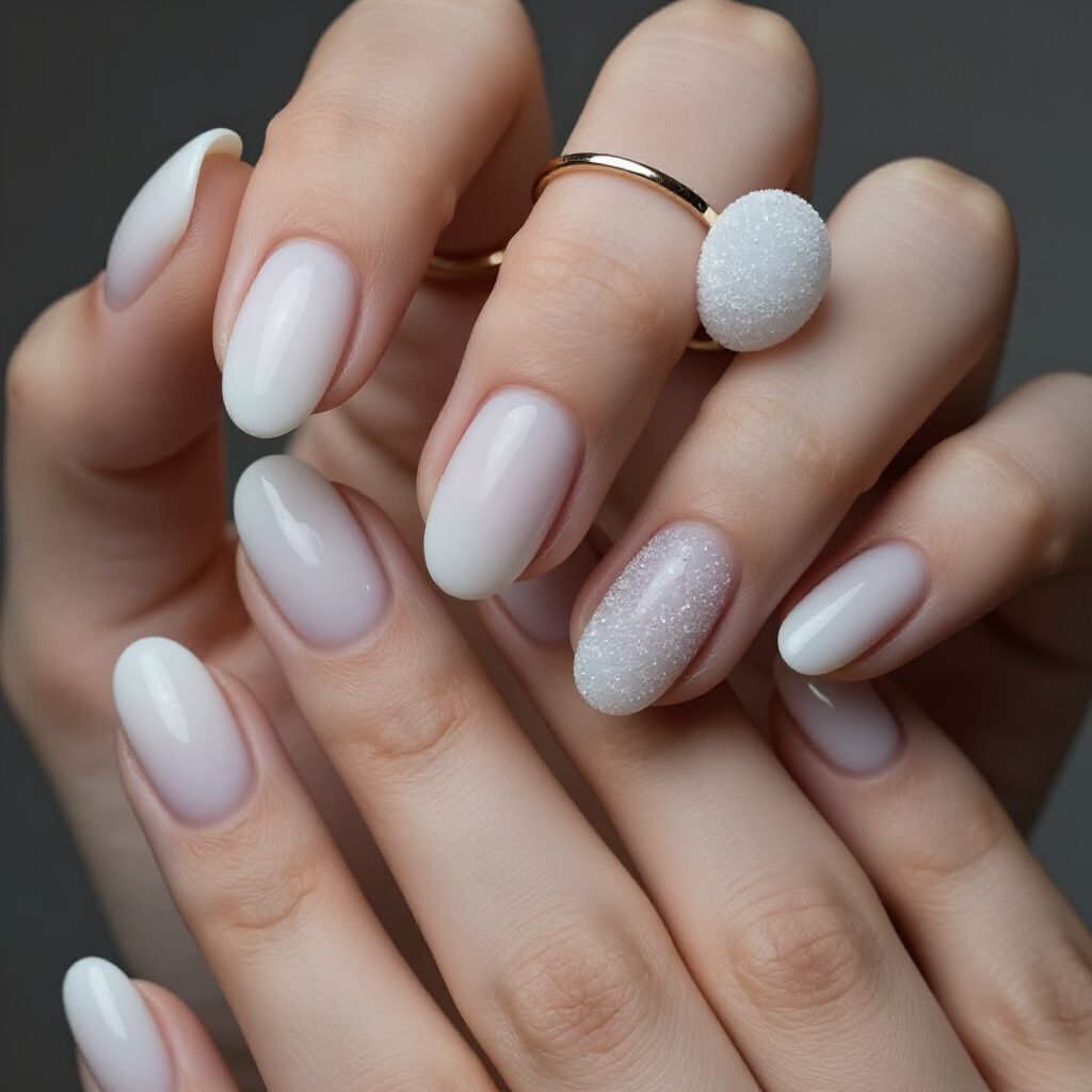 Pearl White Short Chrome Nails: A Delicate Sheen - white short chrome nails
