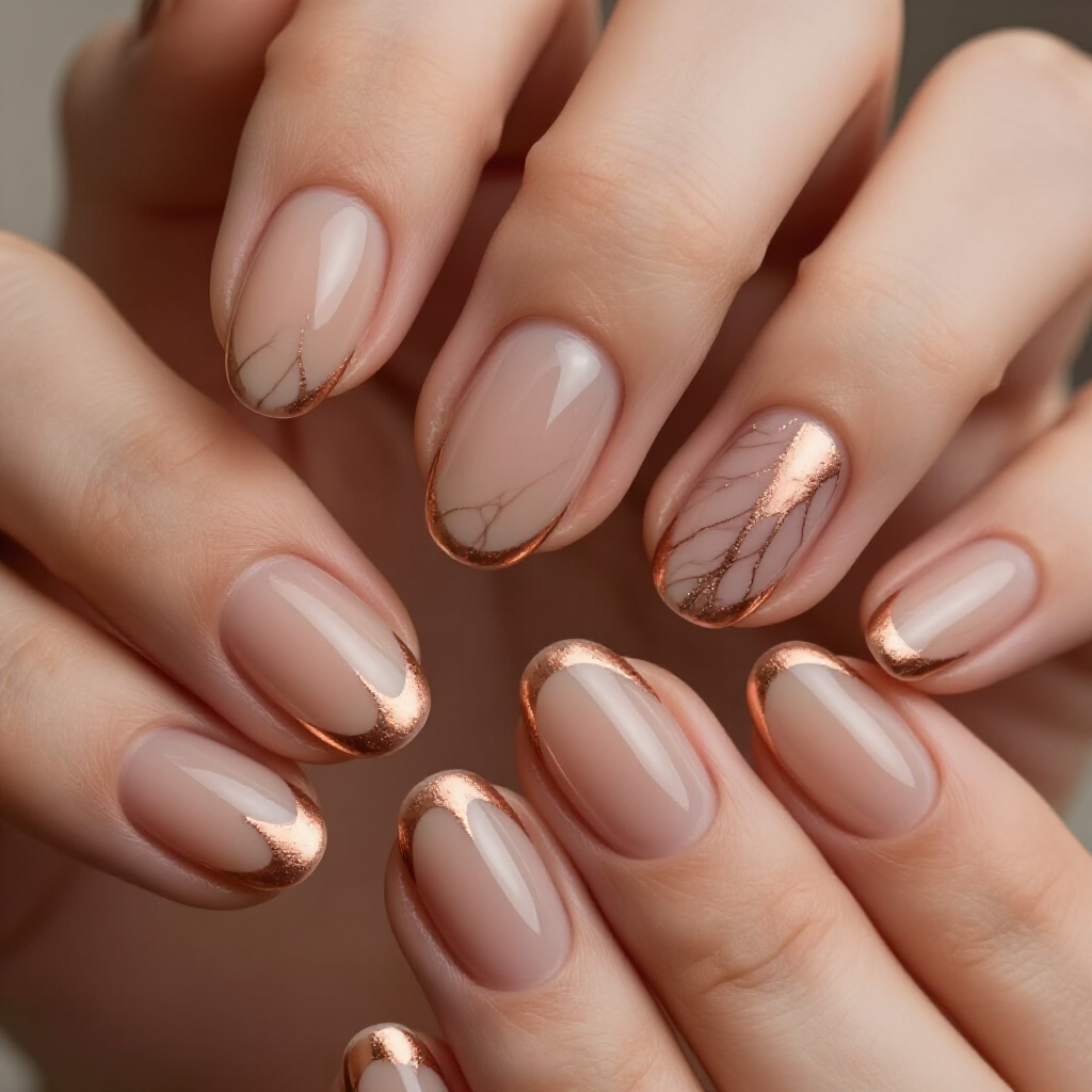 Metallic Magic: Bold Nude Short Chrome Nail Designs - nude short chrome nails