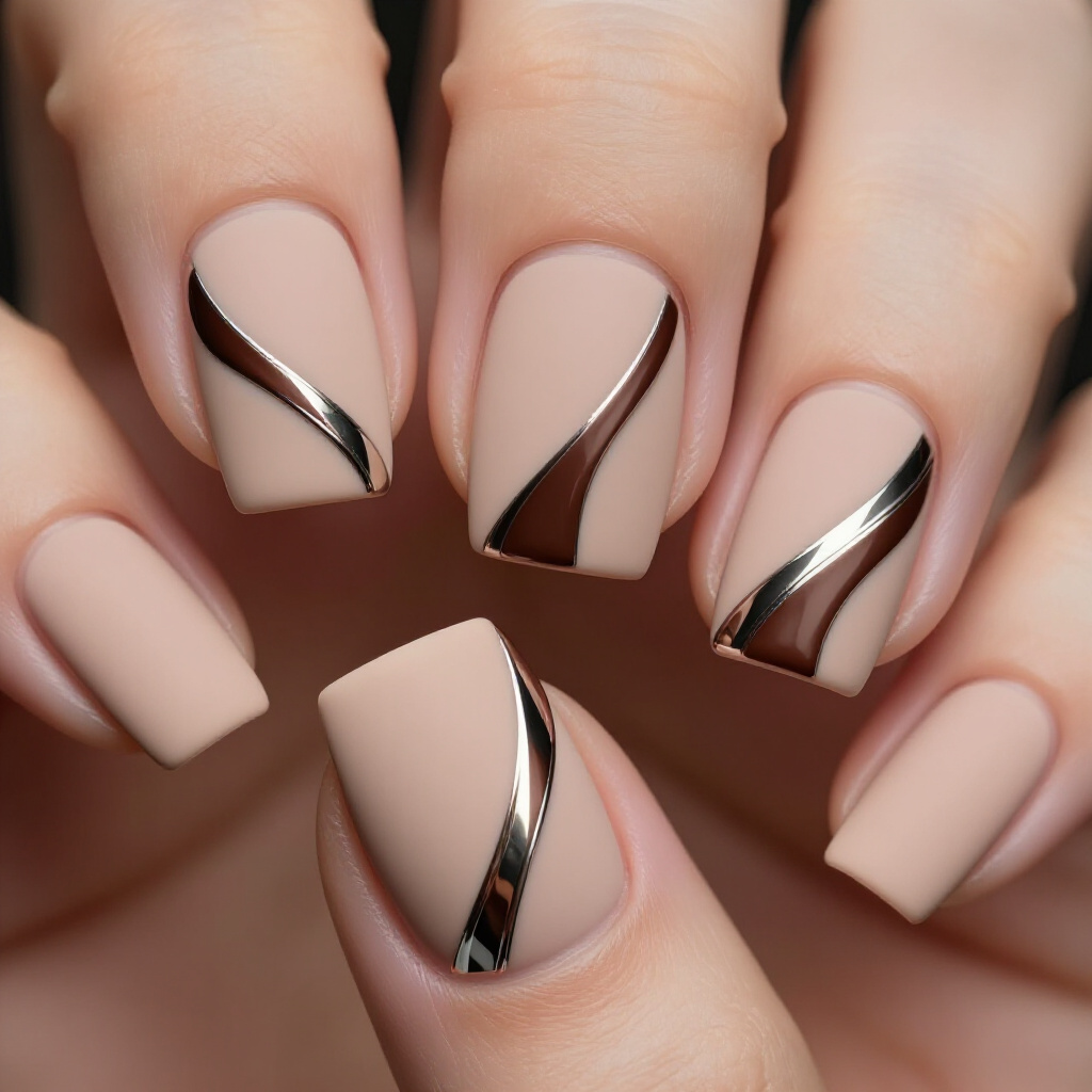 The Modern Minimalist: Sleek Nude Short Chrome Manicure Ideas - nude short chrome nails