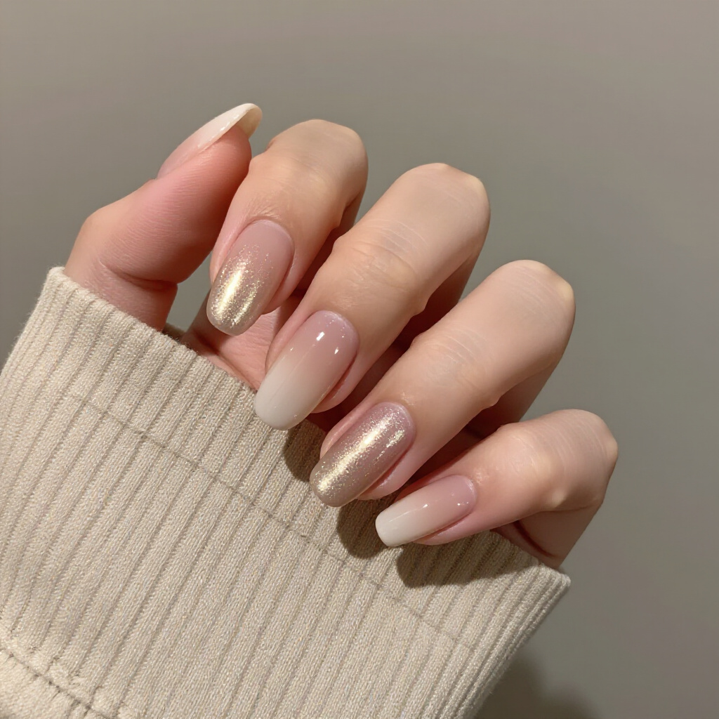 Textured Nude Short Chrome Nails: A Play on Shine and Surface - nude short chrome nails