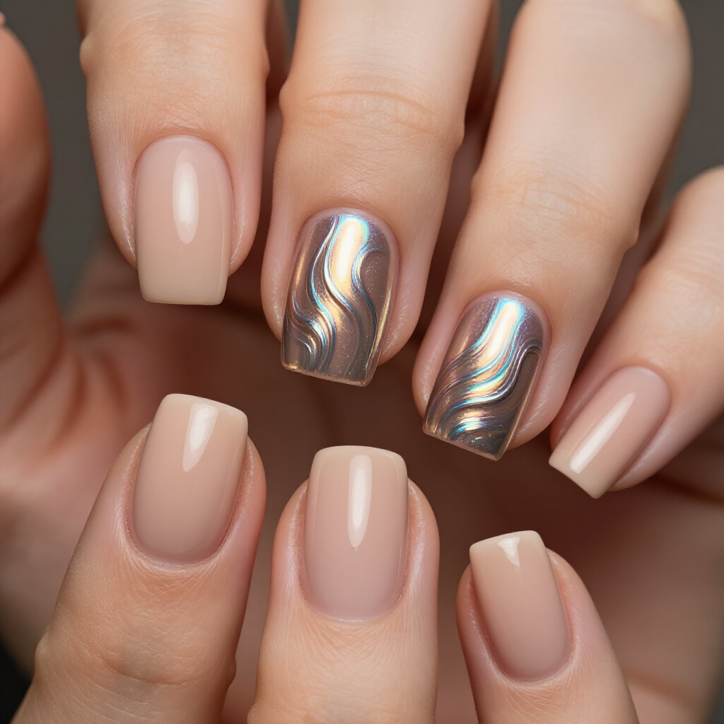 Gradient Nude Short Chrome Nails: A Seamless Blend of Color and Shine - nude short chrome nails