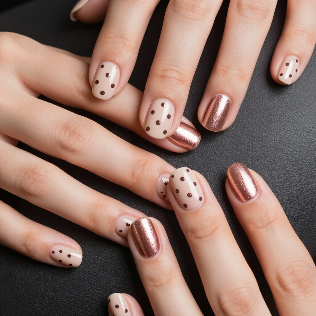 Geometric Glamour with Nude Short Chrome Nail Art - nude short chrome nails