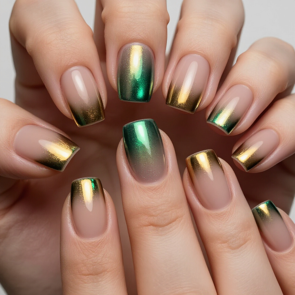 French Tips Reinvented: Nude Short Chrome French Manicures - nude short chrome nails