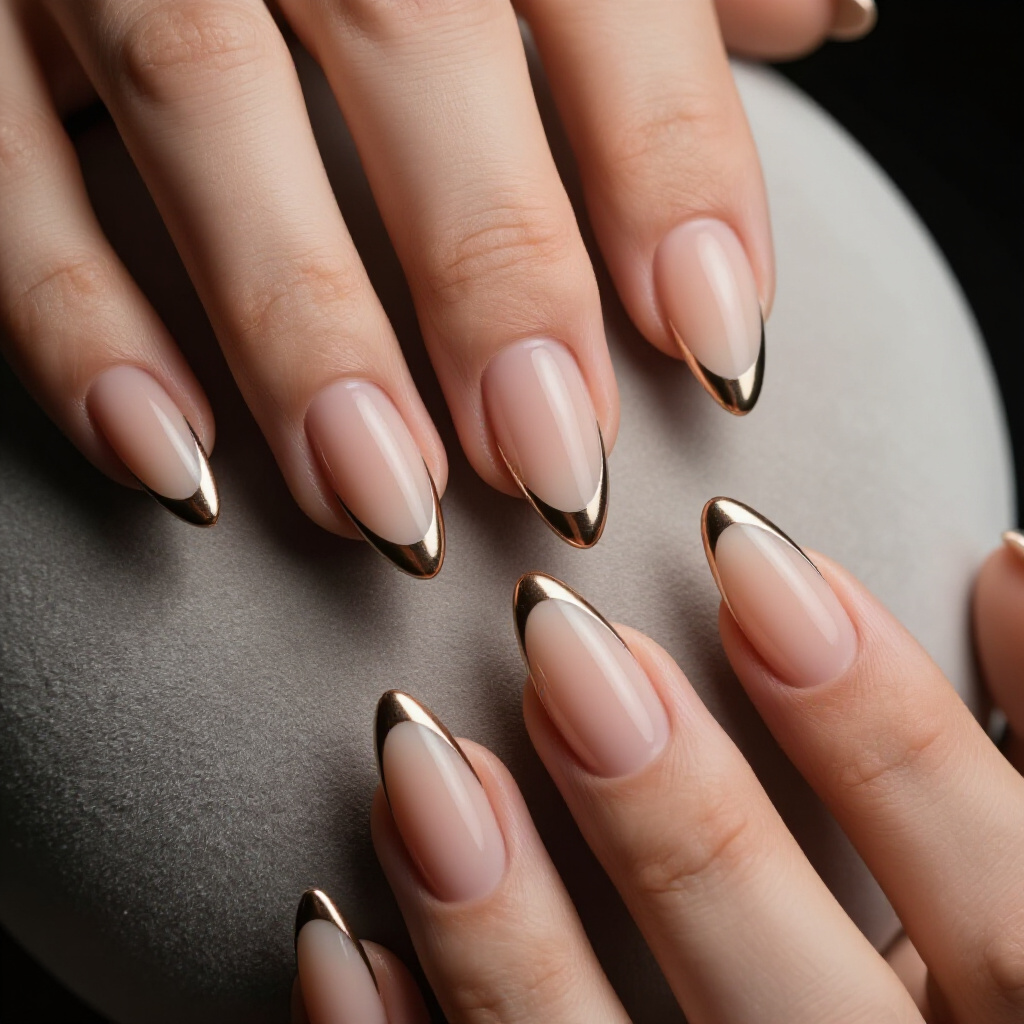 Pearlescent Nude Short Chrome Nails: A Subtle, Luminous Finish - nude short chrome nails