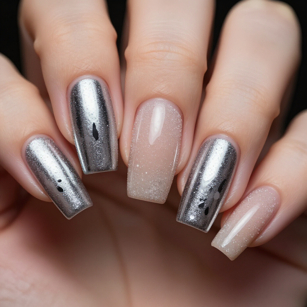 Accentuate Your Style: Nude Short Chrome Nails with Embellishments - nude short chrome nails