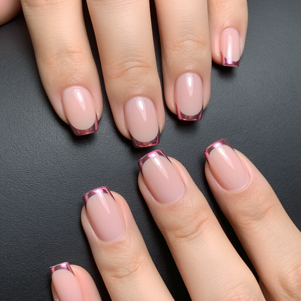 Milky Pink Chrome: Effortless Chic in Short Classy Chrome Nail Designs - pink short classy chrome nails