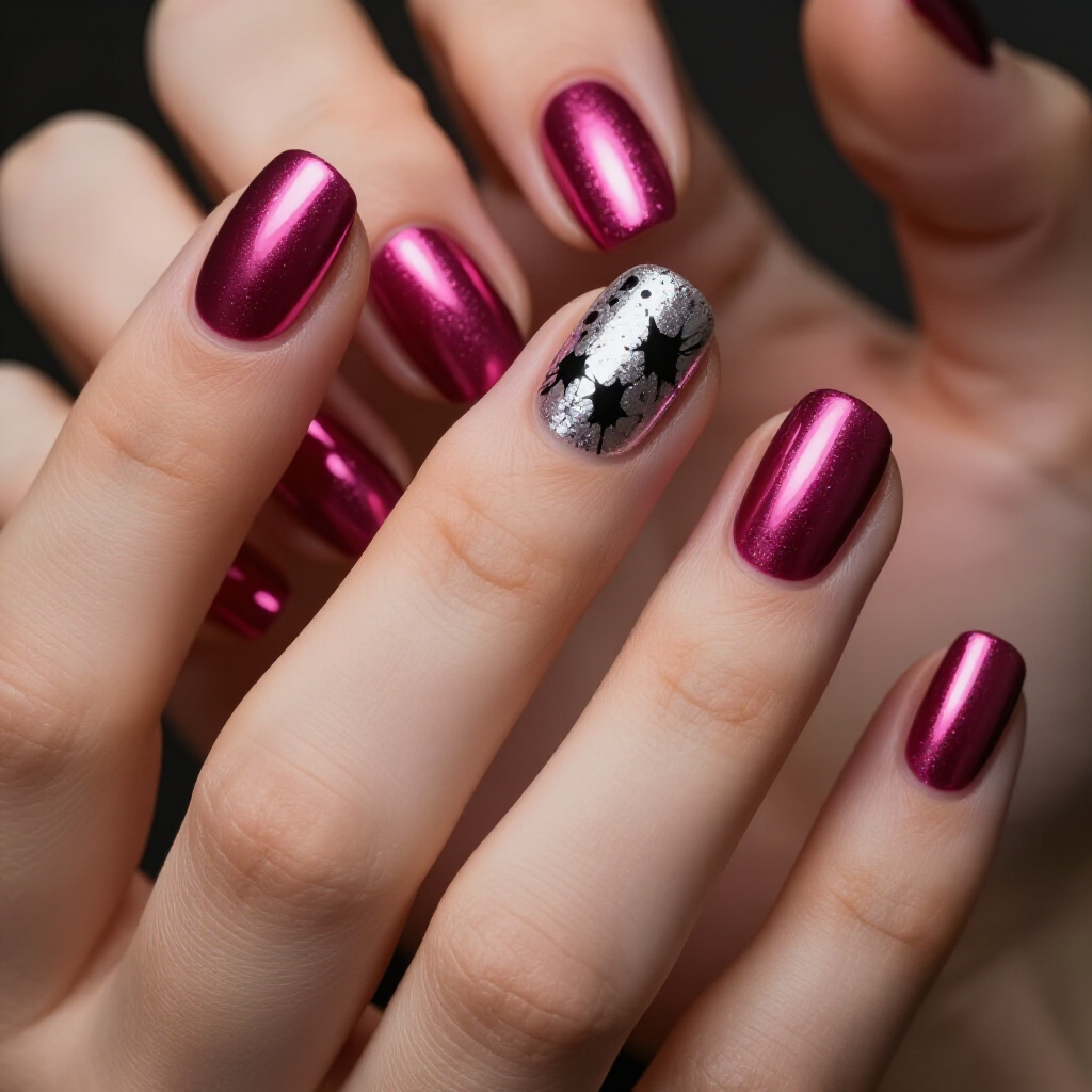 Crystal Pink Chrome Accents: Adding Sparkle to Pink Short Classy Chrome Nails - pink short classy chrome nails