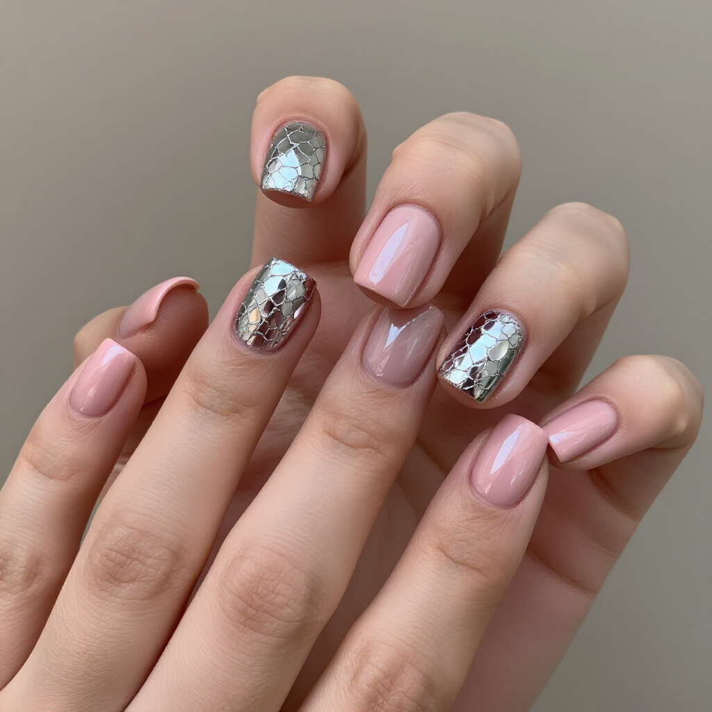 Minimalist Magic: Solid Pink Short Simple Chrome Nails for Everyday - pink short simple chrome nails