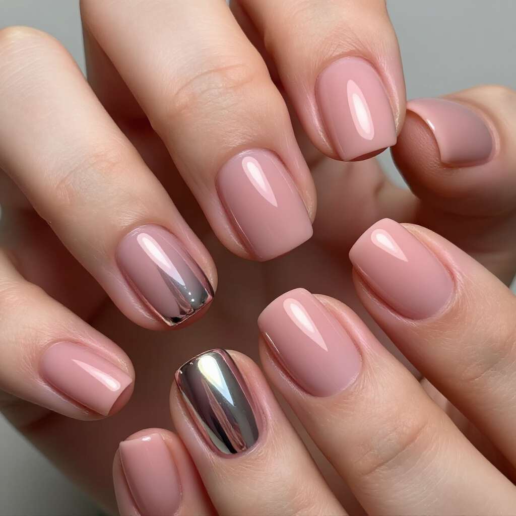 Subtle Accents: French Tip Pink Short Simple Chrome Nails - pink short simple chrome nails