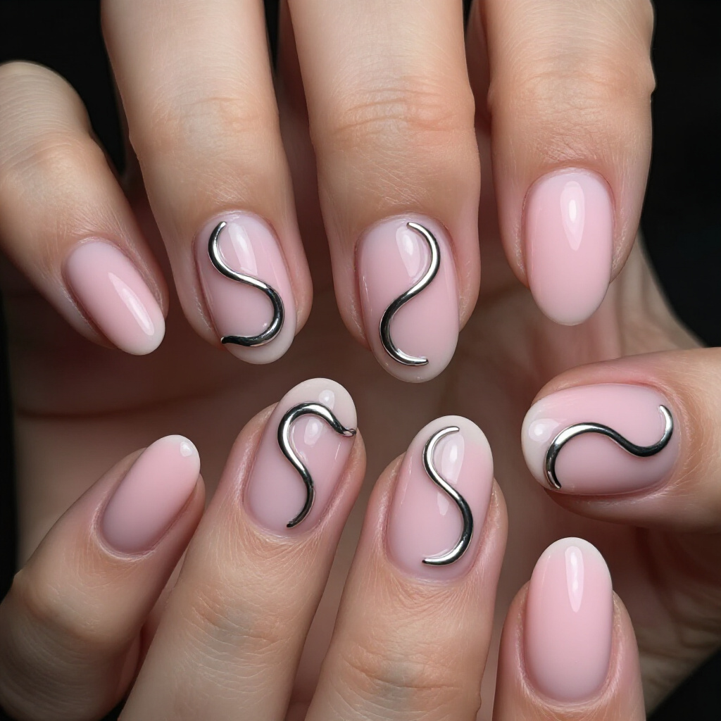 Matte Meets Shine: Pink Chrome Accents on Matte Nails - pink short simple chrome nails