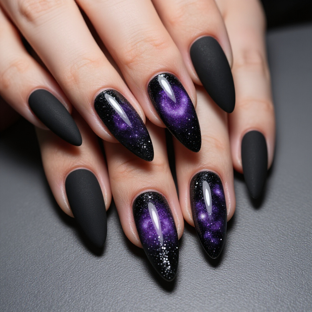Chic Black Almond Chrome Nails for a Bold & Edgy Statement - black almond chrome nails