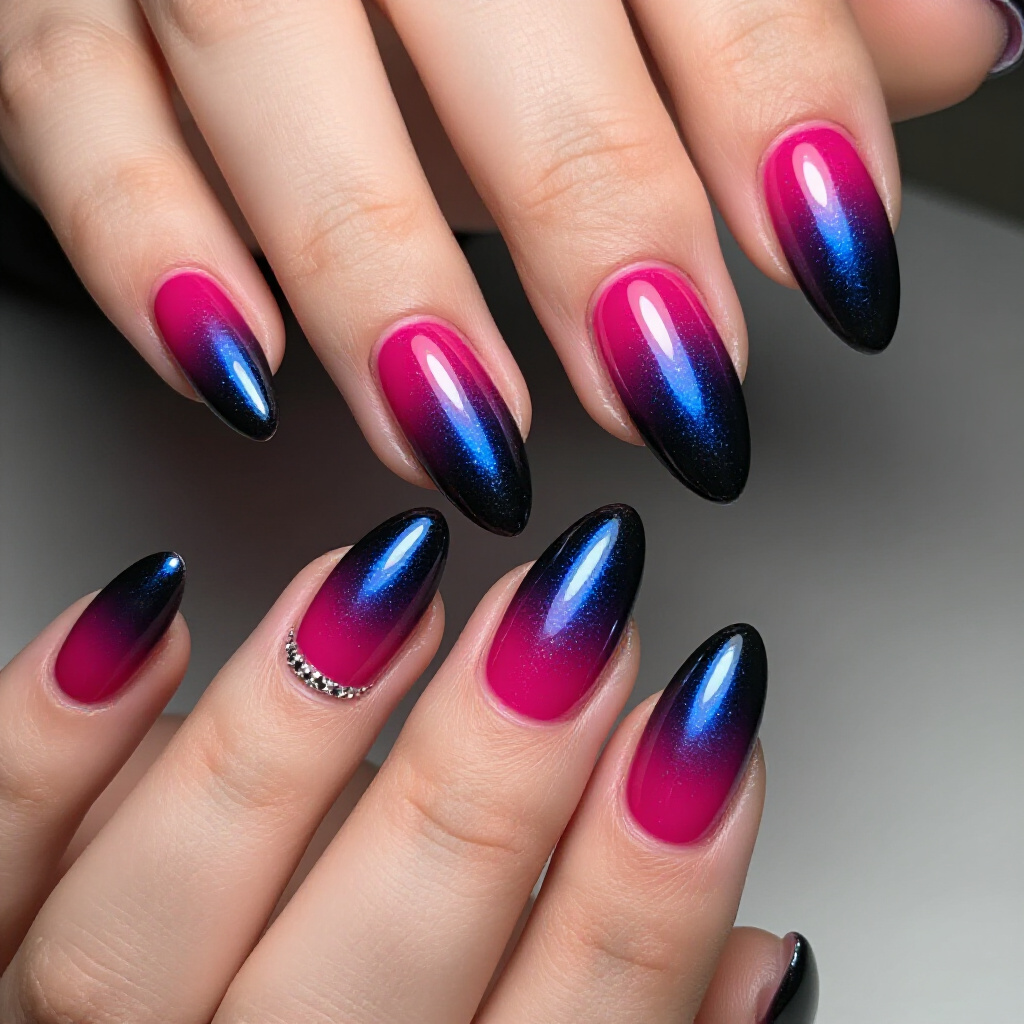 Minimalist Black Almond Chrome Nail Art Ideas - black almond chrome nails
