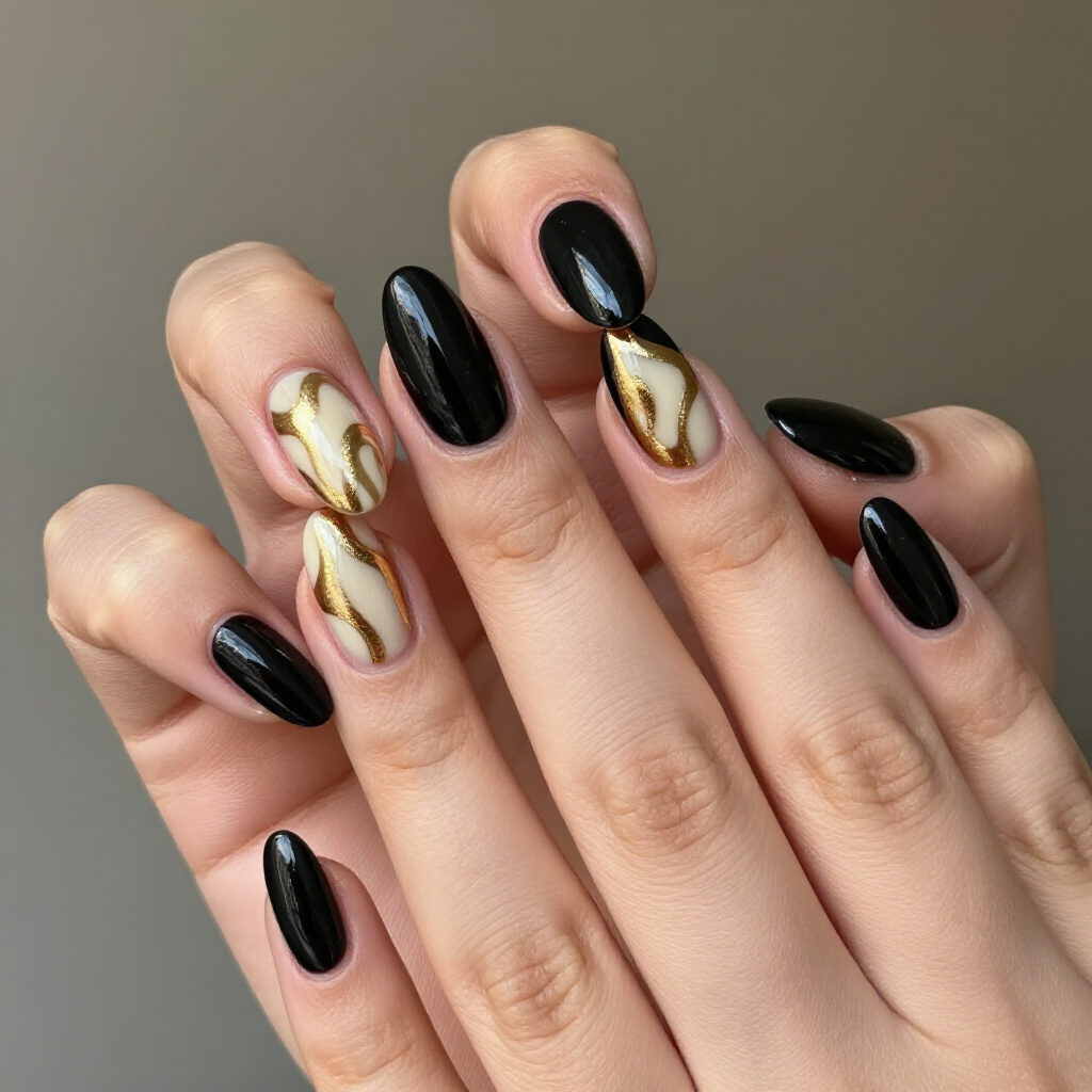 Glamorous Full Chrome Black Almond Nails for Special Occasions - black almond chrome nails