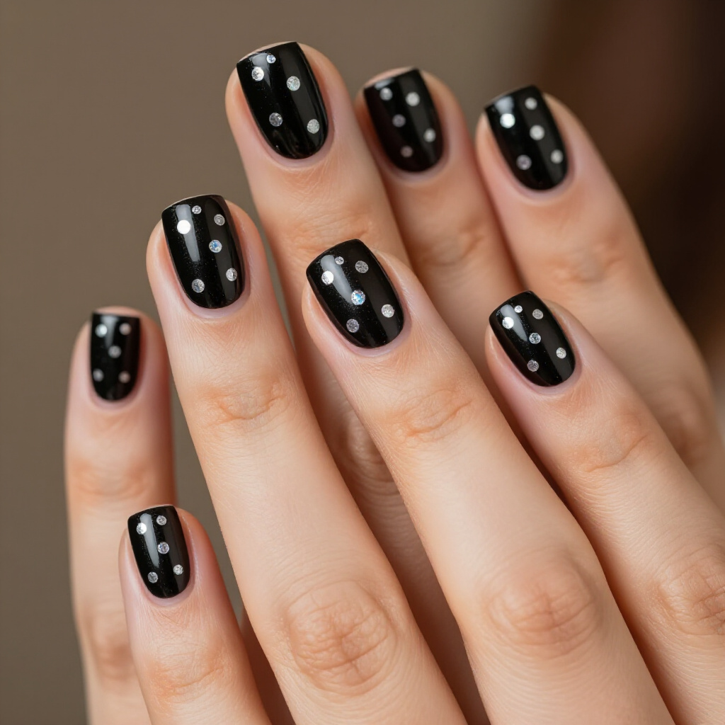 Elegant Black Almond Chrome Nails with Subtle Glitter Accents - black almond chrome nails