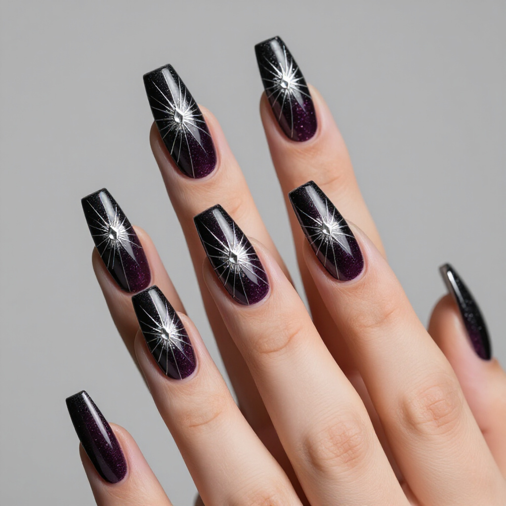 Dramatic Ombre Black Almond Chrome Nails: Seamless Transitions - black almond chrome nails