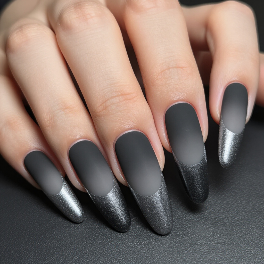 How to Achieve Perfect Black Almond Chrome Nails - black almond chrome nails