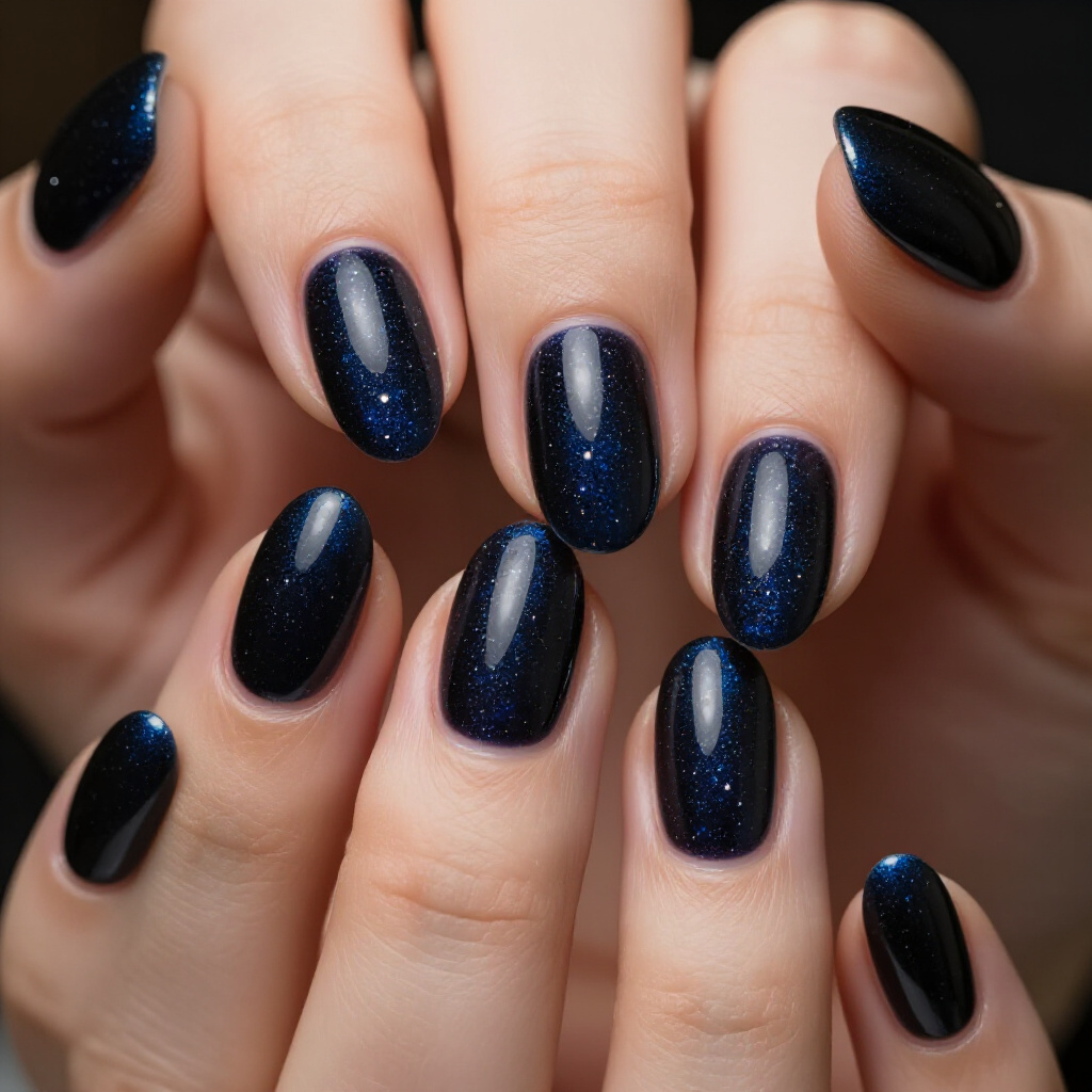 Minimalist Black Almond Chrome Nails for Understated Chic - black almond chrome nails